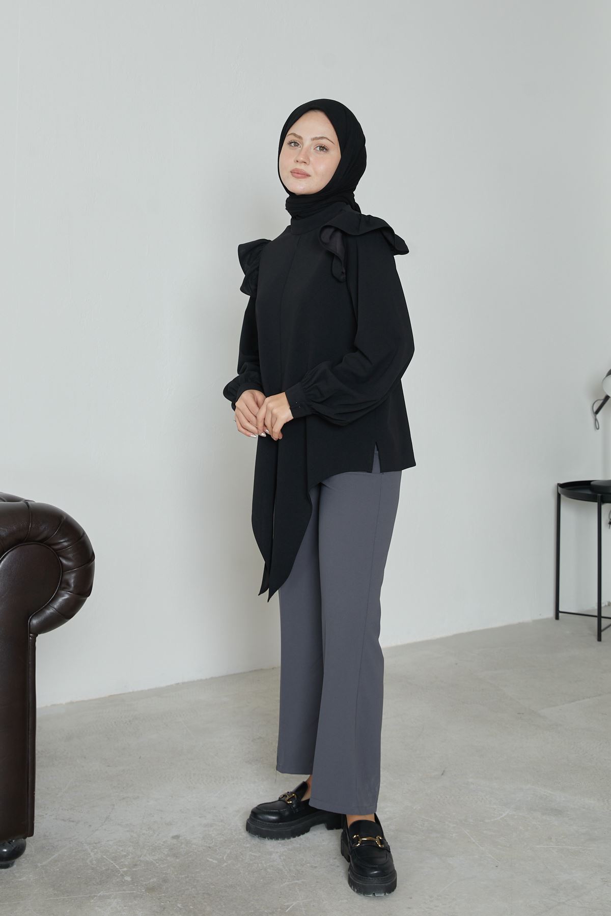 PNT01509-GRN Düğmeli Pantolon-Gri