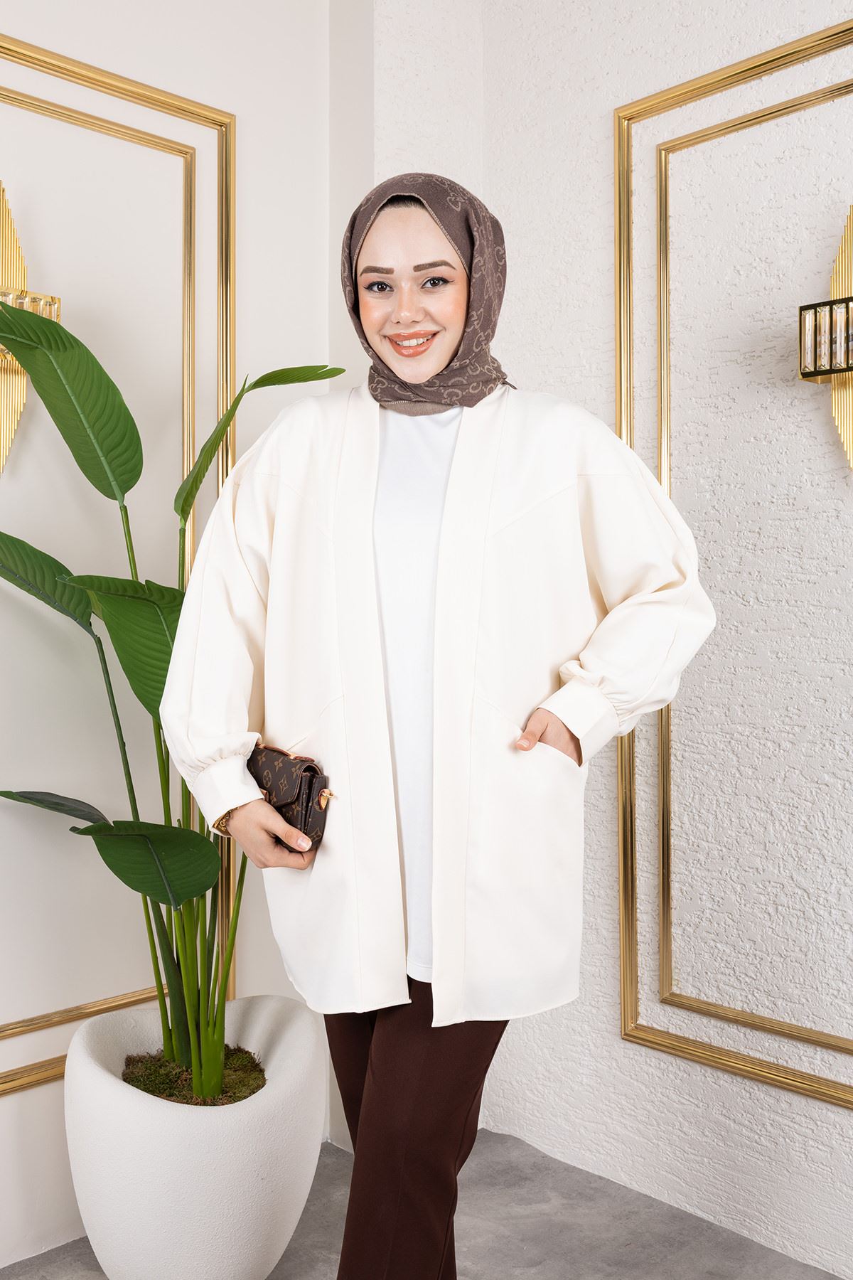 HIR02423-EKR Cep Detay Atlas Hırka-Ekru