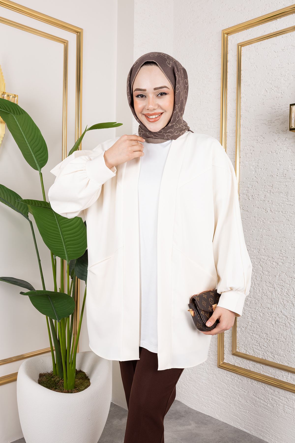 HIR02423-EKR Cep Detay Atlas Hırka-Ekru