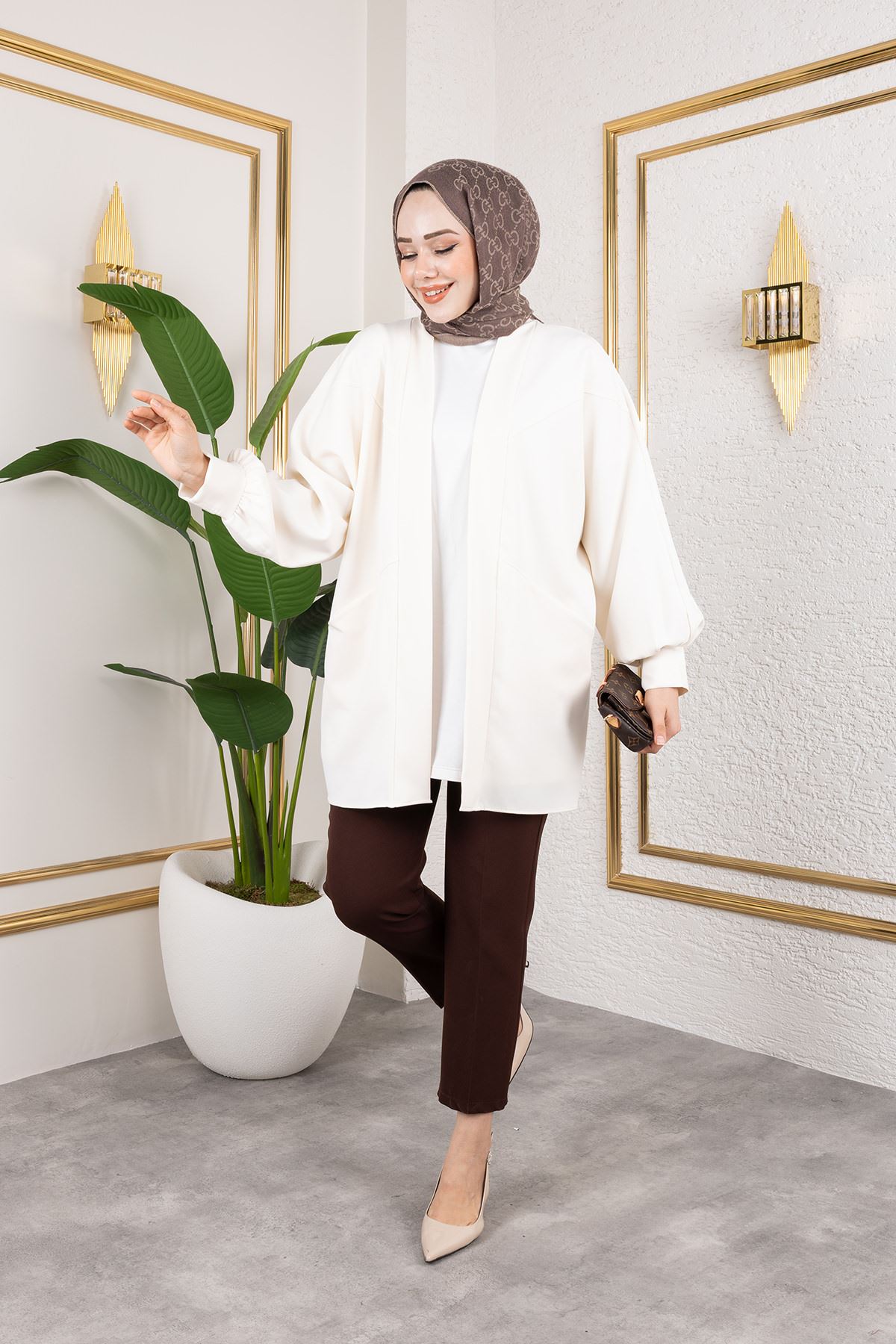 HIR02423-EKR Cep Detay Atlas Hırka-Ekru