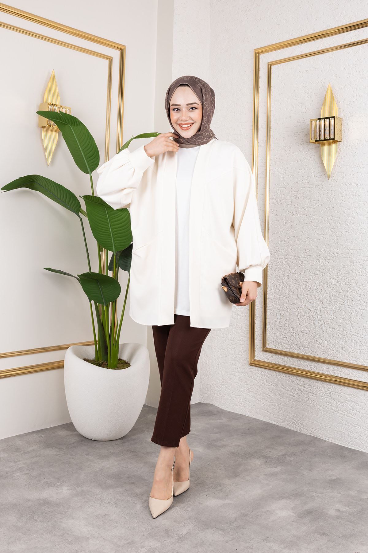 HIR02423-EKR Cep Detay Atlas Hırka-Ekru