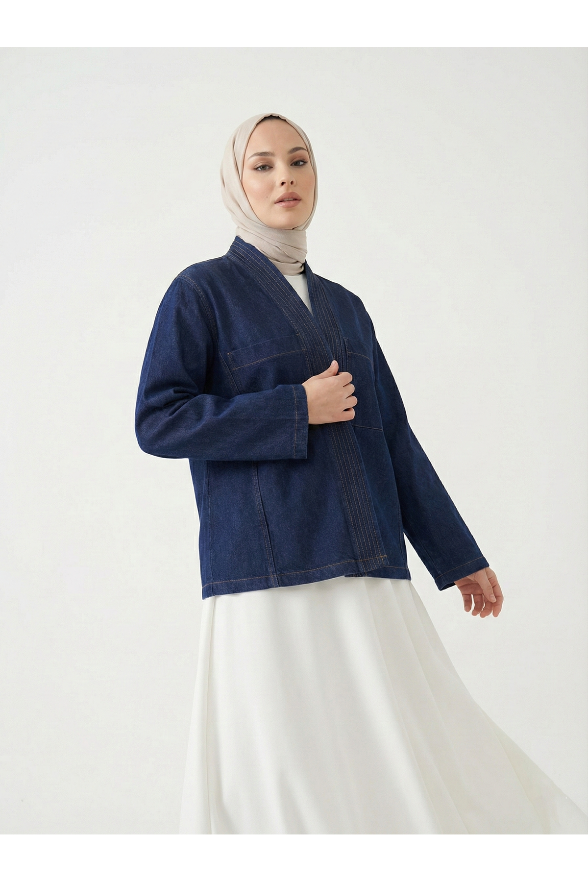 CKT01783-KOT Cep Detaylı Sıra Dikişli Kot Ceket-Kot Rengi