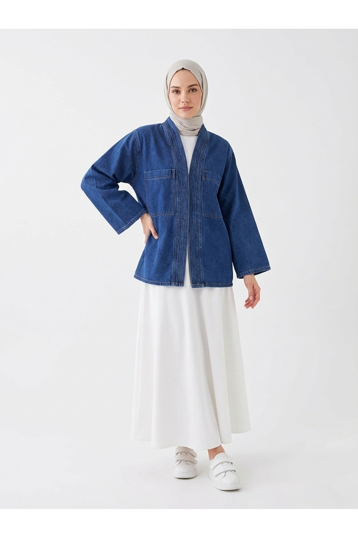 CKT01783-LCV Cep Detaylı Sıra Dikişli Kot Ceket-Lacivert