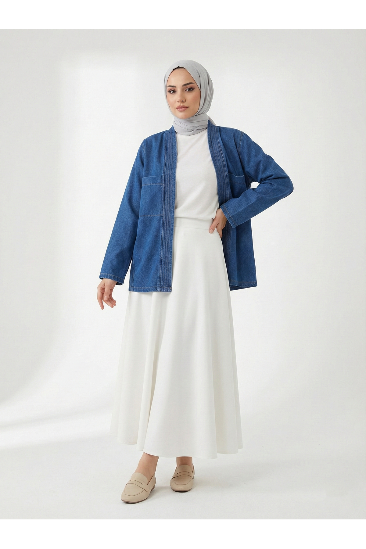 CKT01783-LCV Cep Detaylı Sıra Dikişli Kot Ceket-Lacivert