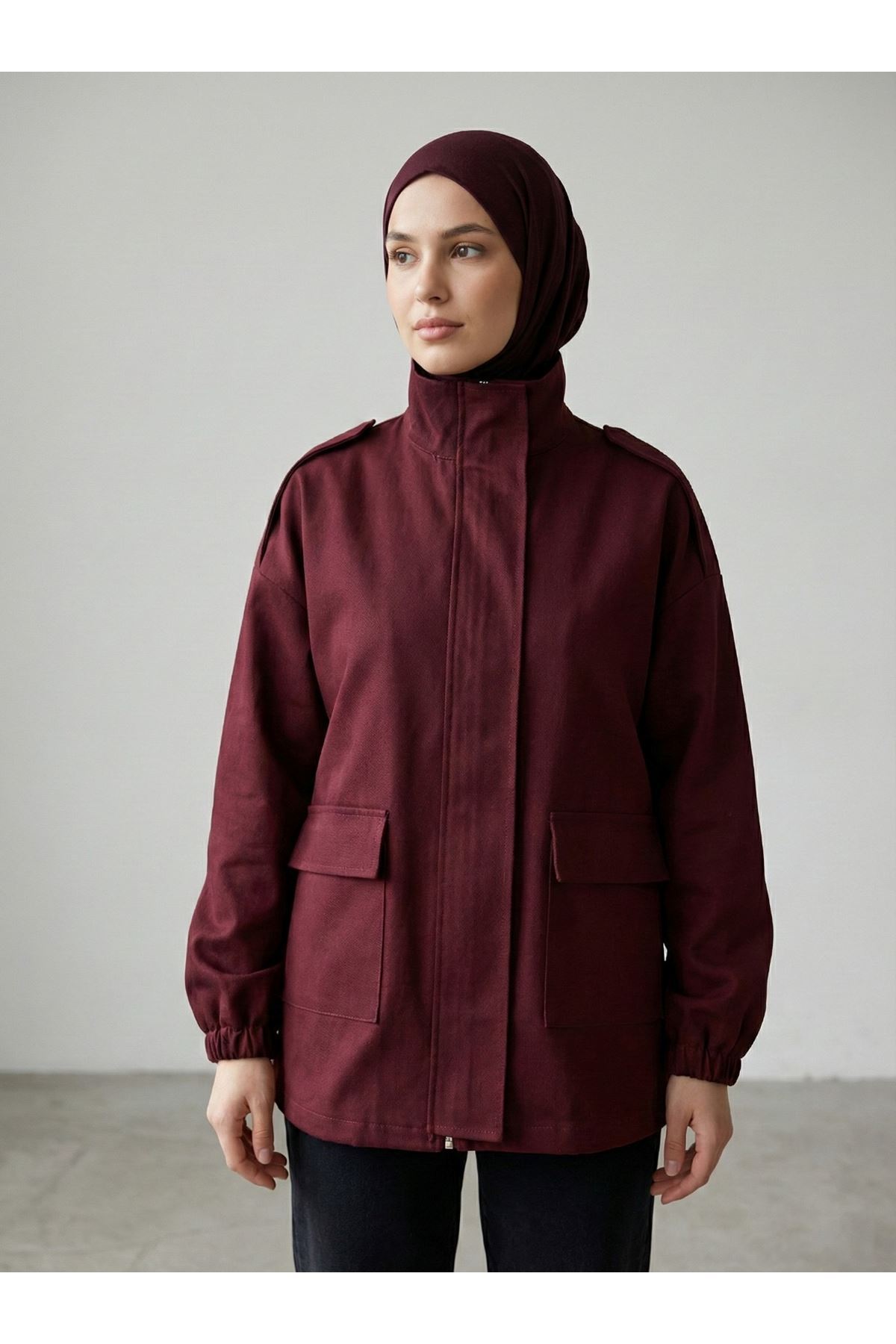 CKT01786-BRD Apoletli Cep Kapaklı Ceket-Bordo