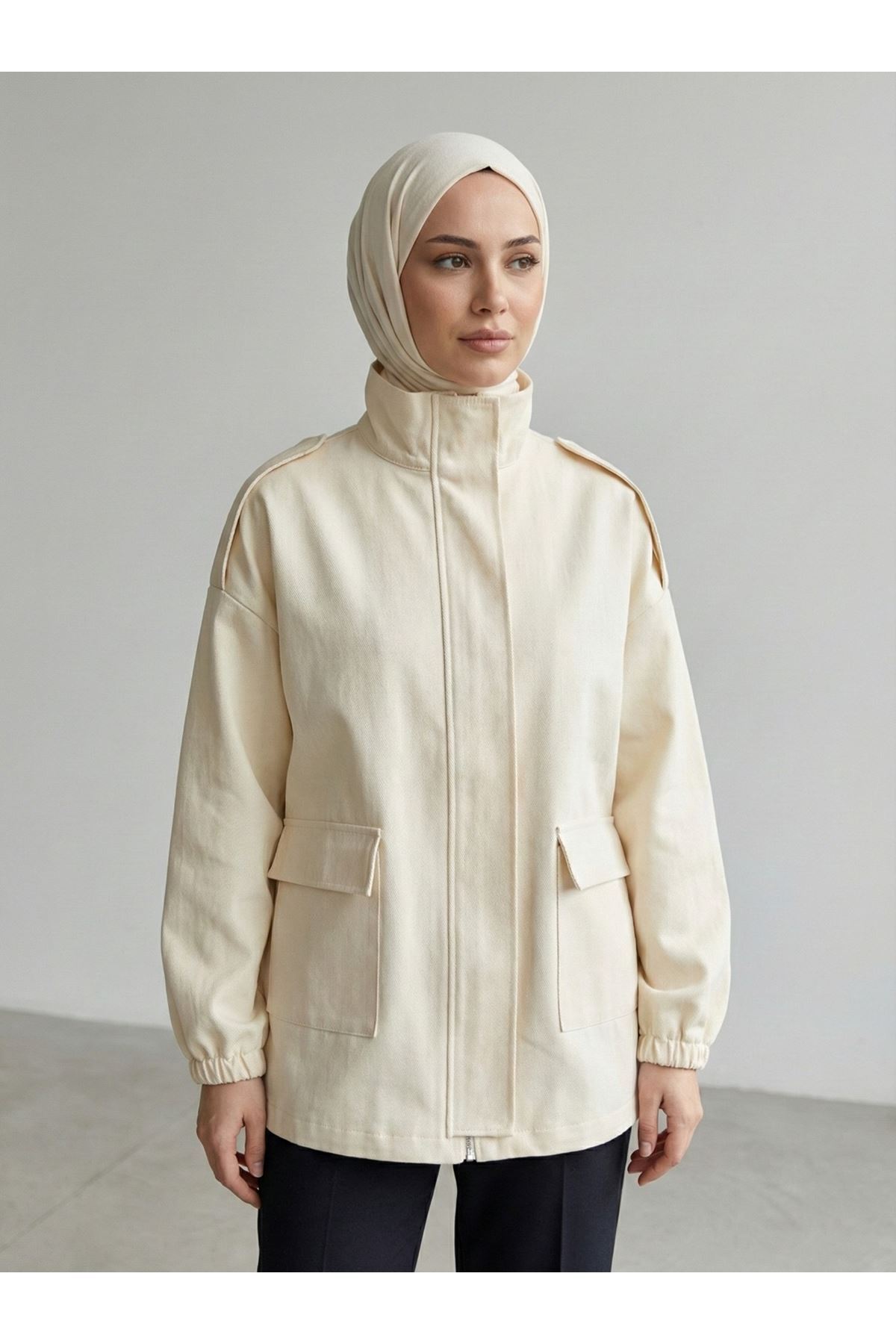 CKT01786-TAŞ Apoletli Cep Kapaklı Ceket-Taş