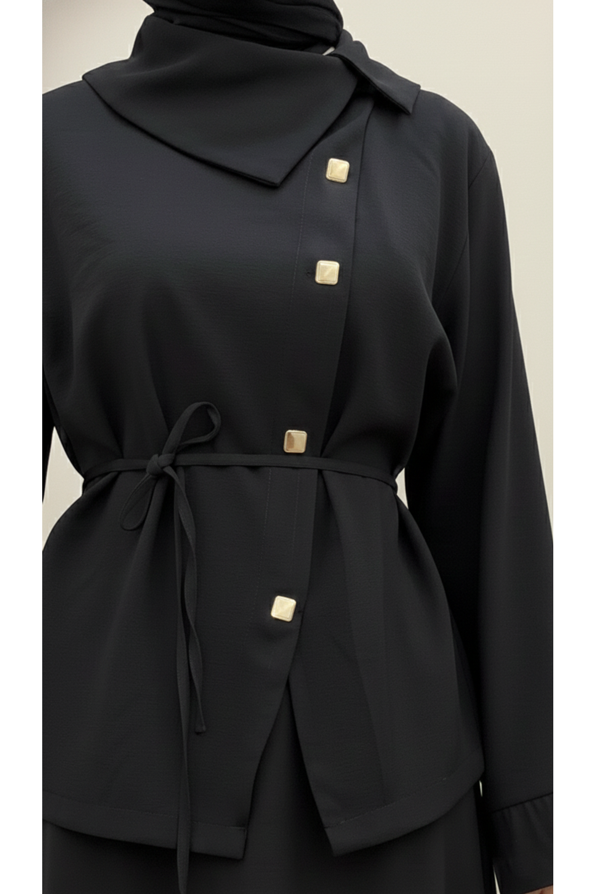 EİT00102-SYH Çapraz Düğmeli Etekli Takım-Siyah