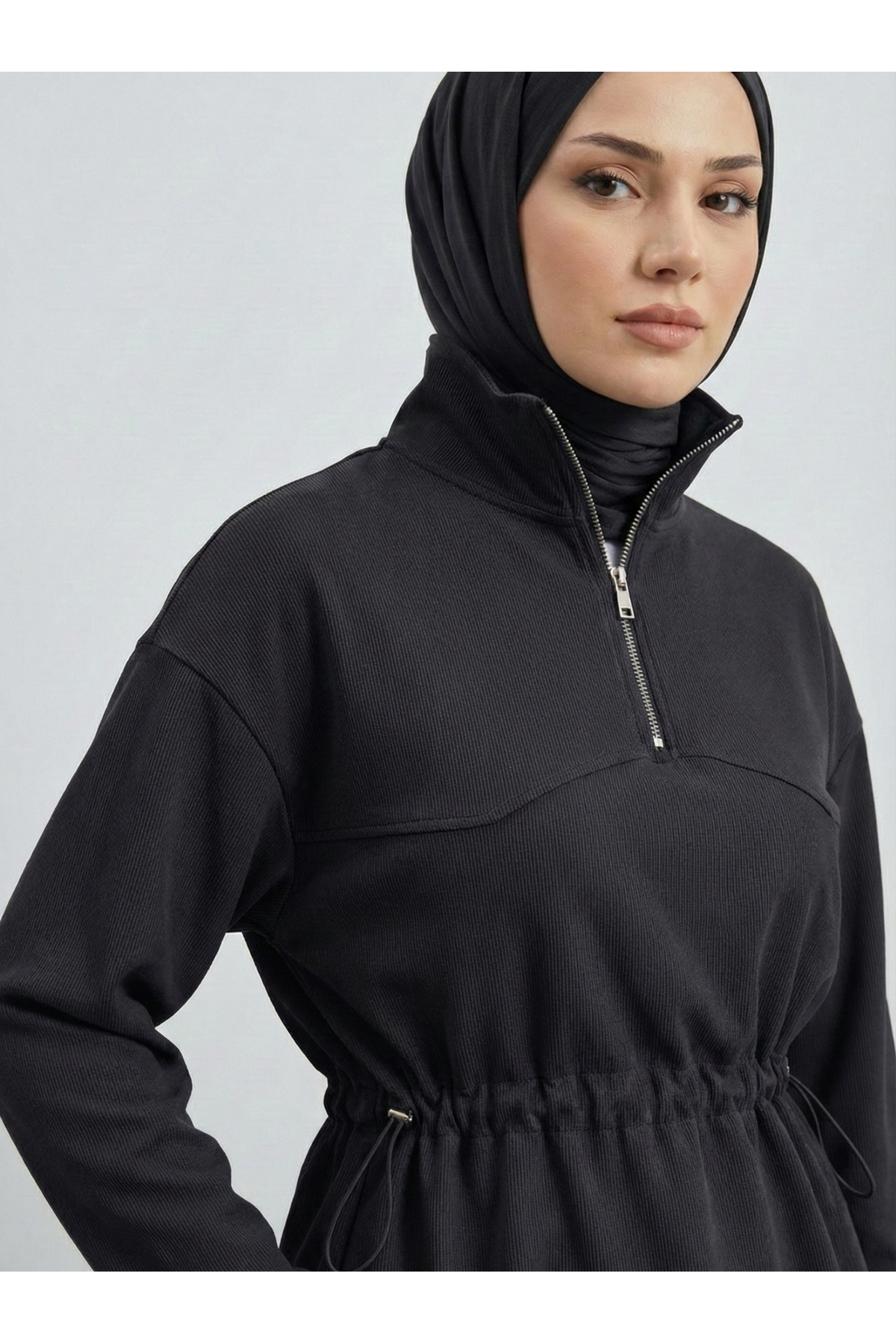 ELB04108-SYH Beli StoperTünelli Elbise-Siyah