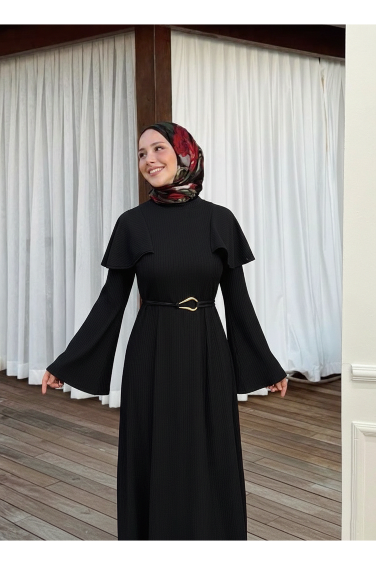 ELB04113-SYH Omuzlar Aller Detay Elbise-Siyah