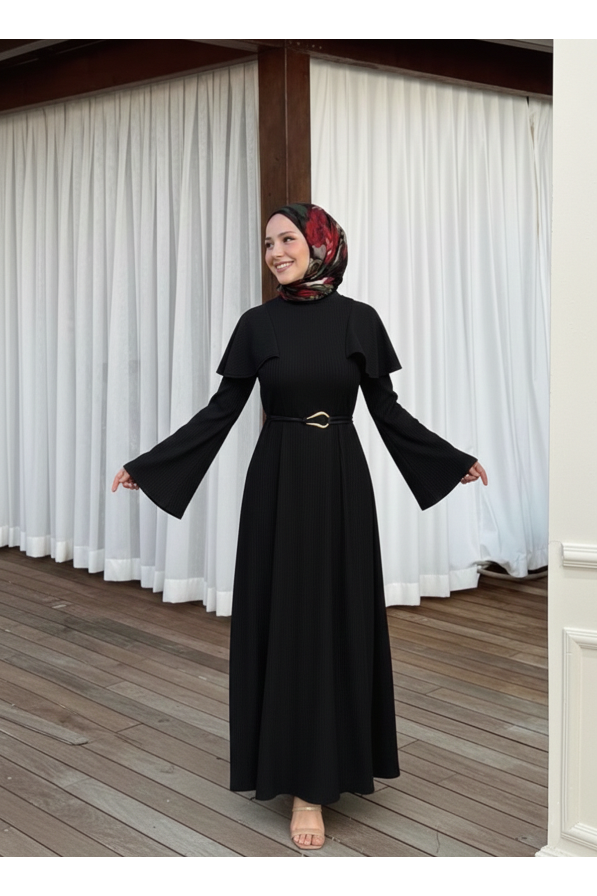 ELB04113-SYH Omuzlar Aller Detay Elbise-Siyah