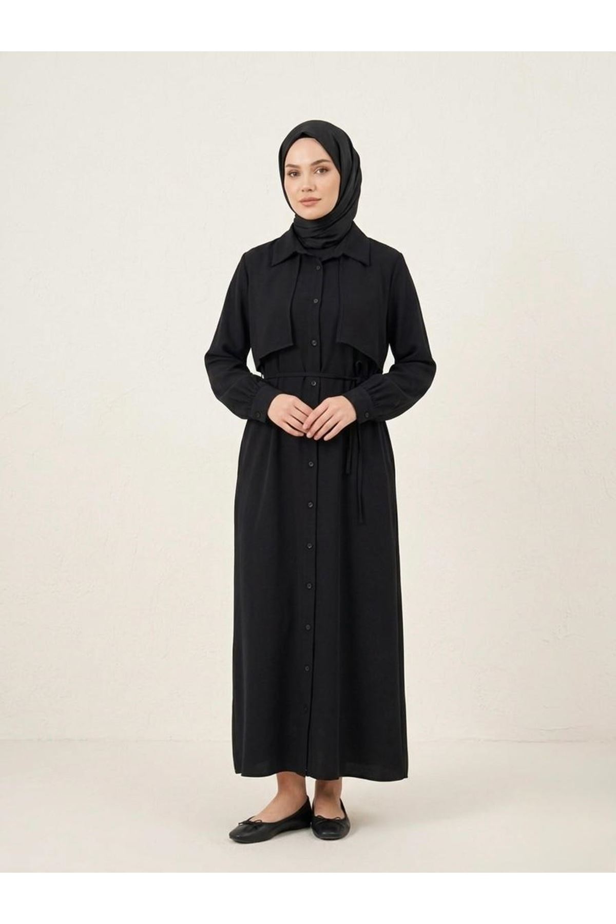 ELB04130-SYH Aller Detay Patlı Elbise-Siyah