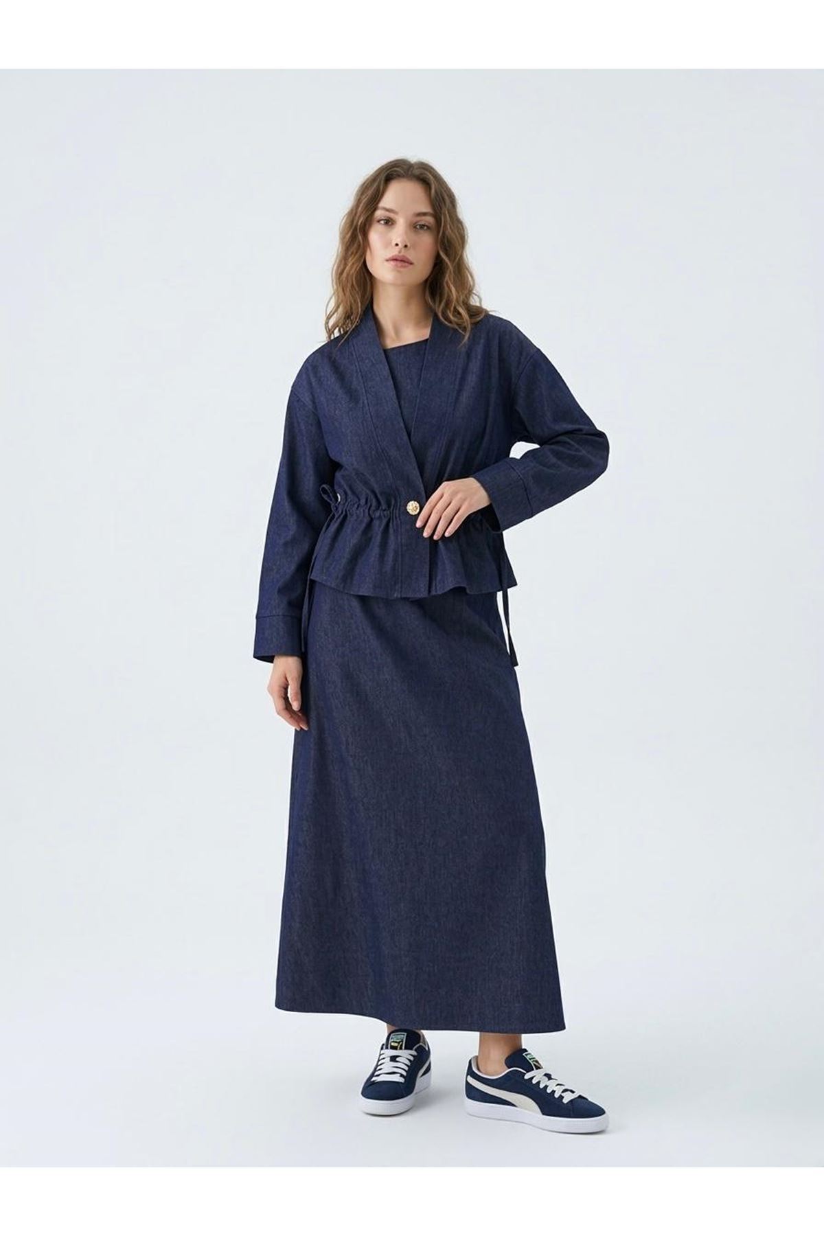 ELB04131-LCV Ceket Detay İkili Elbise-Lacivert
