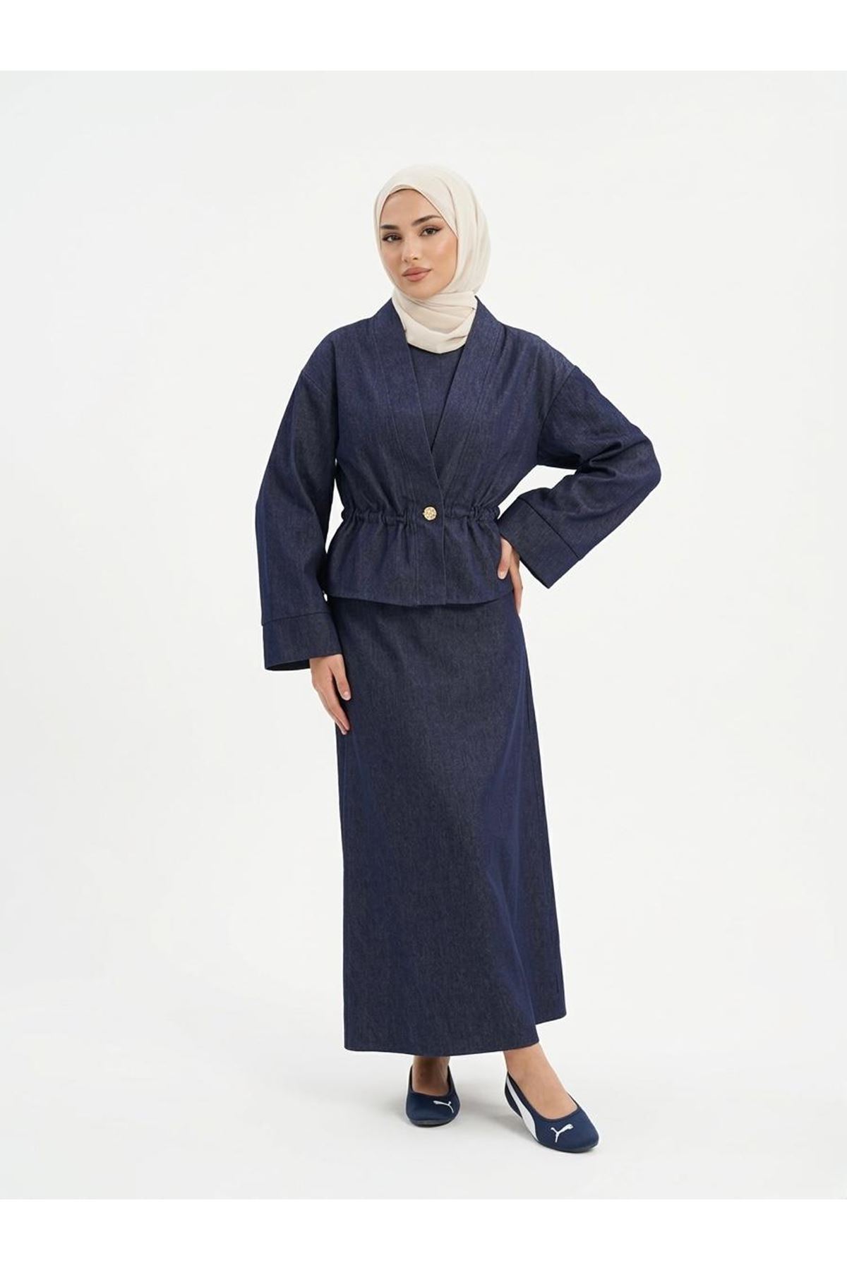 ELB04131-LCV Ceket Detay İkili Elbise-Lacivert