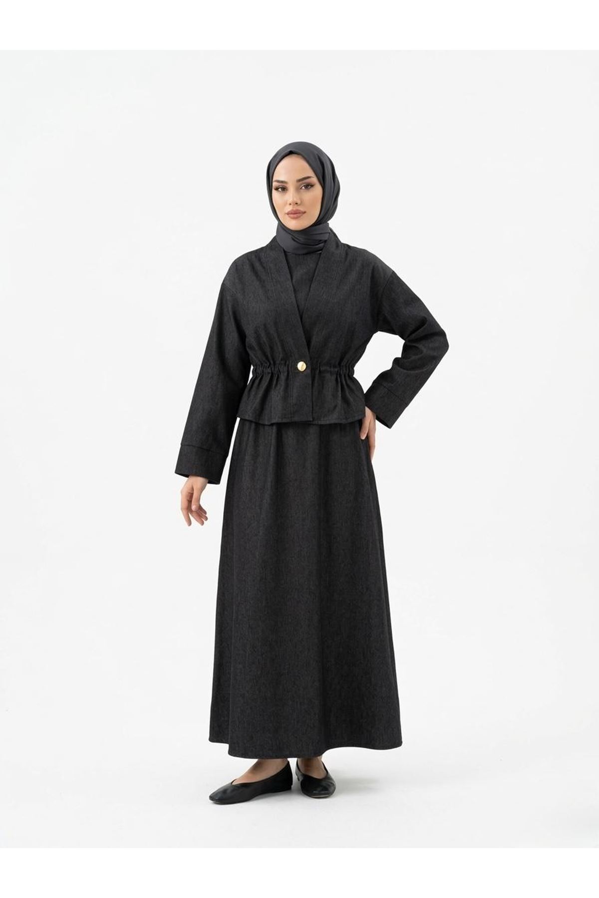 ELB04131-SYH Ceket Detay İkili Elbise-Siyah