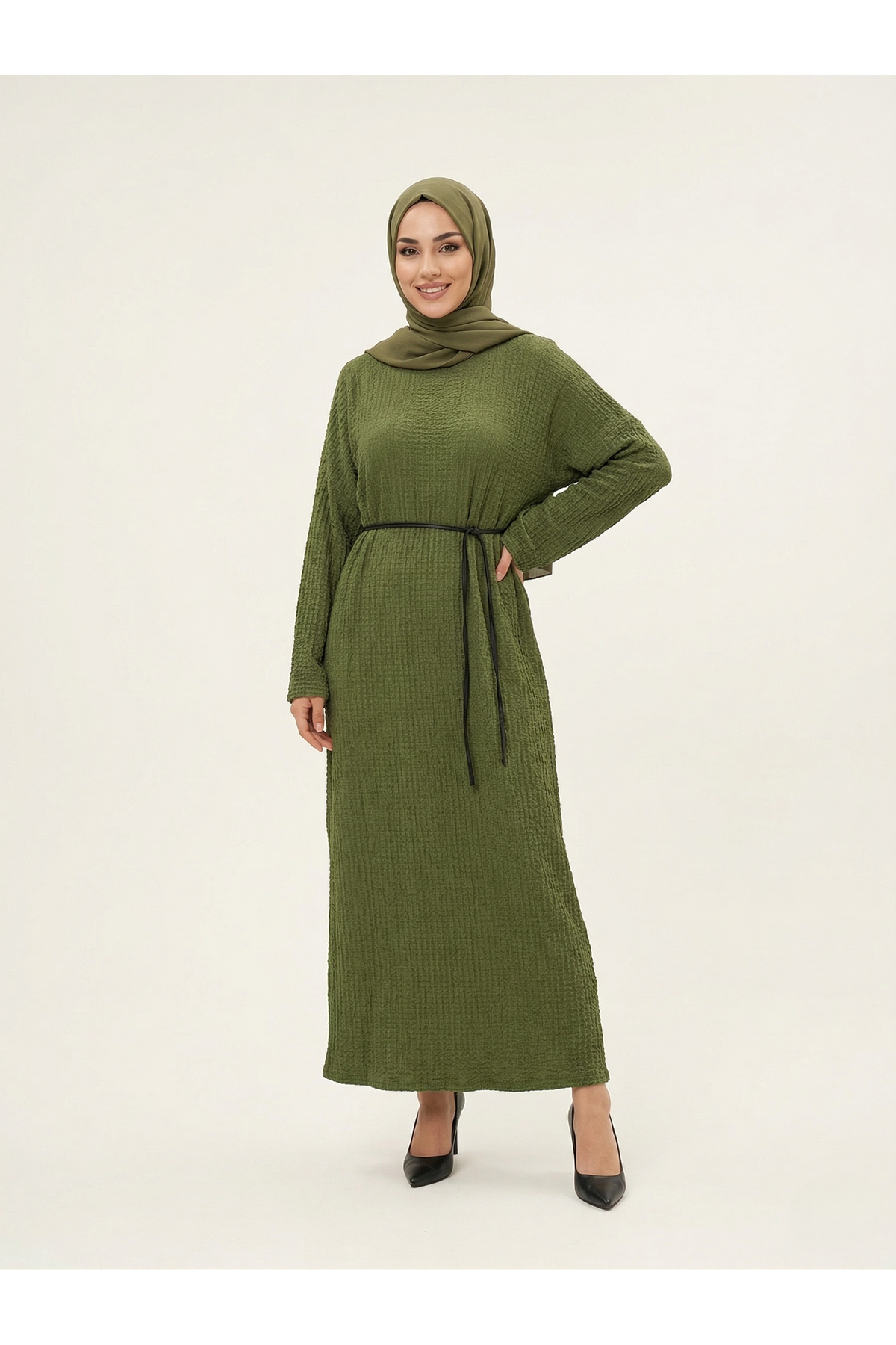 ELB04139-HKİ Örme Elbise-Haki