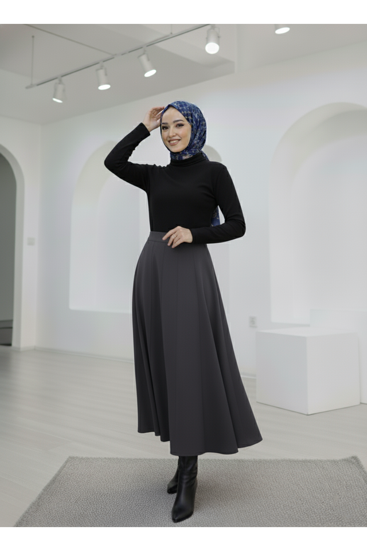 MOE03043-ANT Çıma Detaylı Parçalı Etek-Antrasit