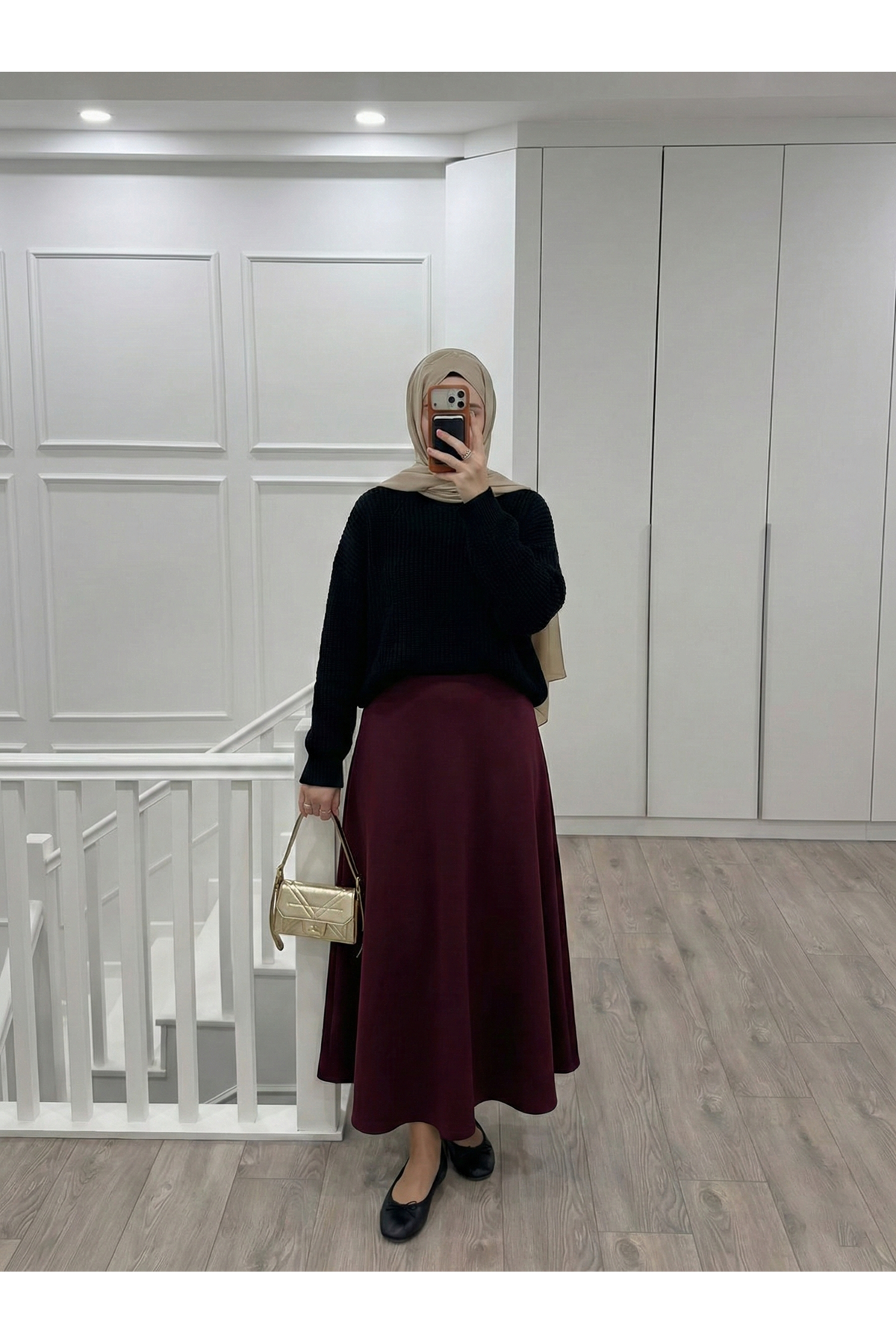 MOE03044-BRD Scuba Verev Etek-Bordo