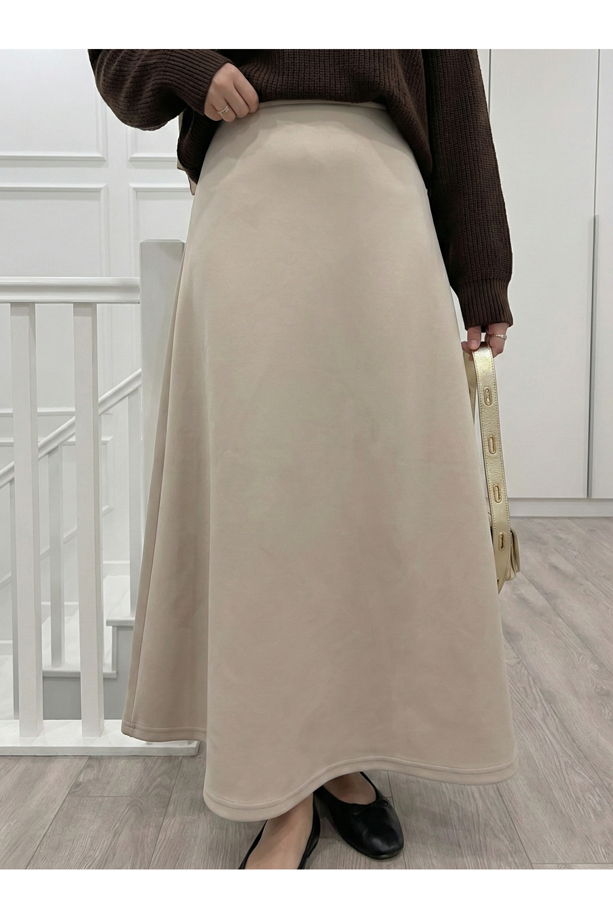 MOE03044-TAŞ Scuba Verev Etek-Taş