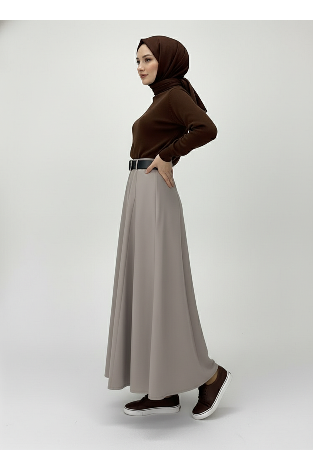 MOE03046-VİZ Kelebek Detaylı Etek-Vizon