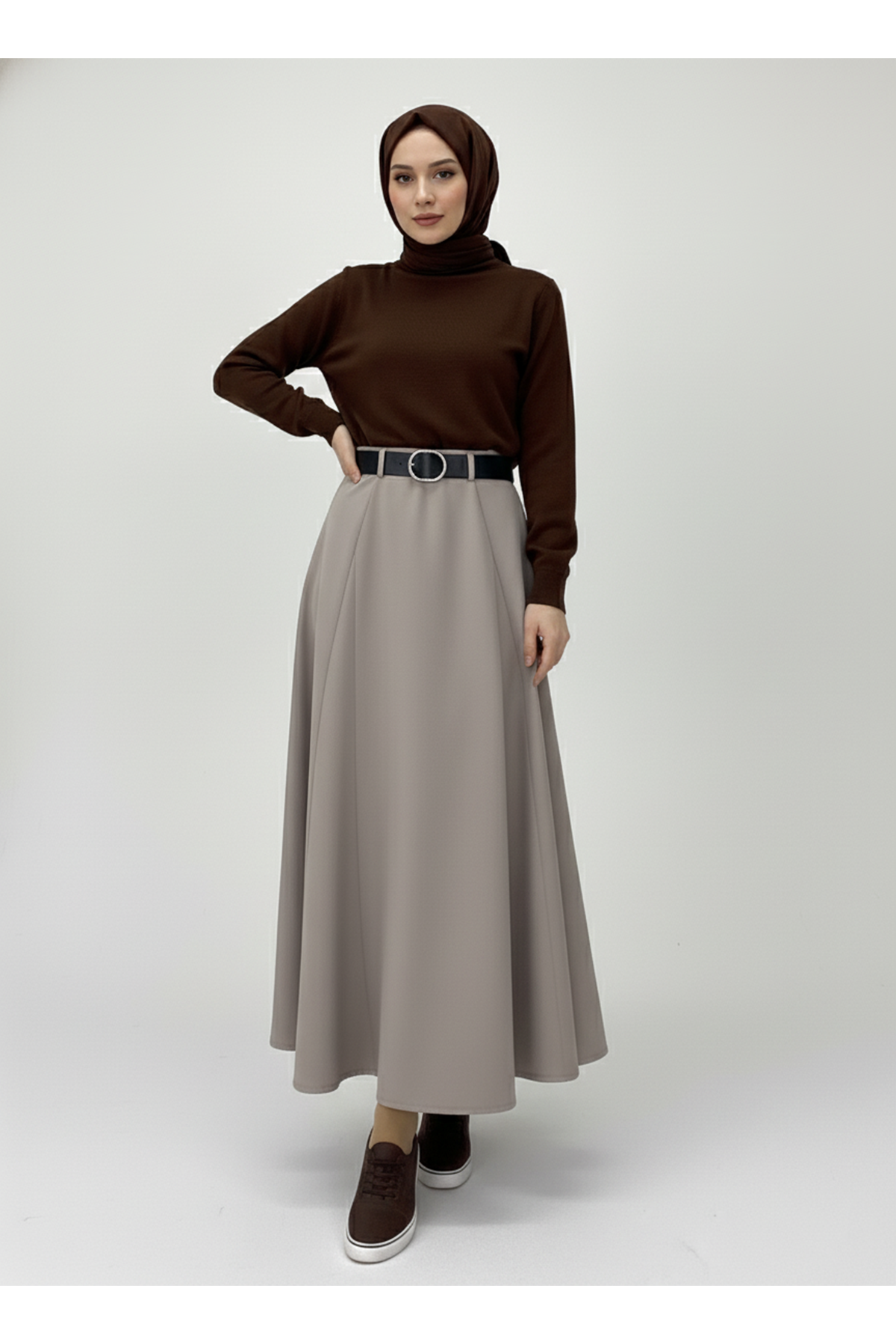 MOE03046-VİZ Kelebek Detaylı Etek-Vizon