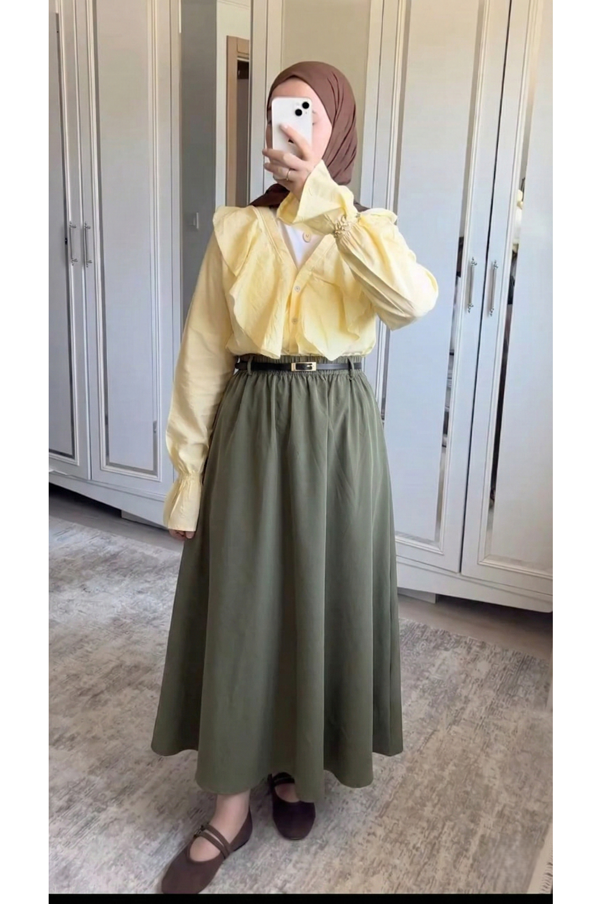 MOE03056-HKİ Kemer Detay Soft Etek-Haki