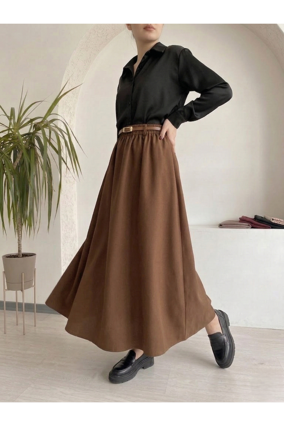 MOE03057-KHV Kemer Detay Terikoton Etek-Kahve