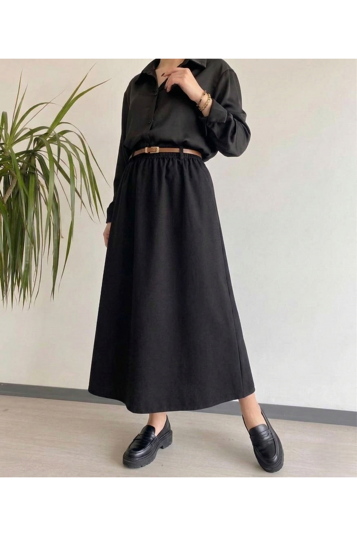 MOE03057-SYH Kemer Detay Terikoton Etek-Siyah
