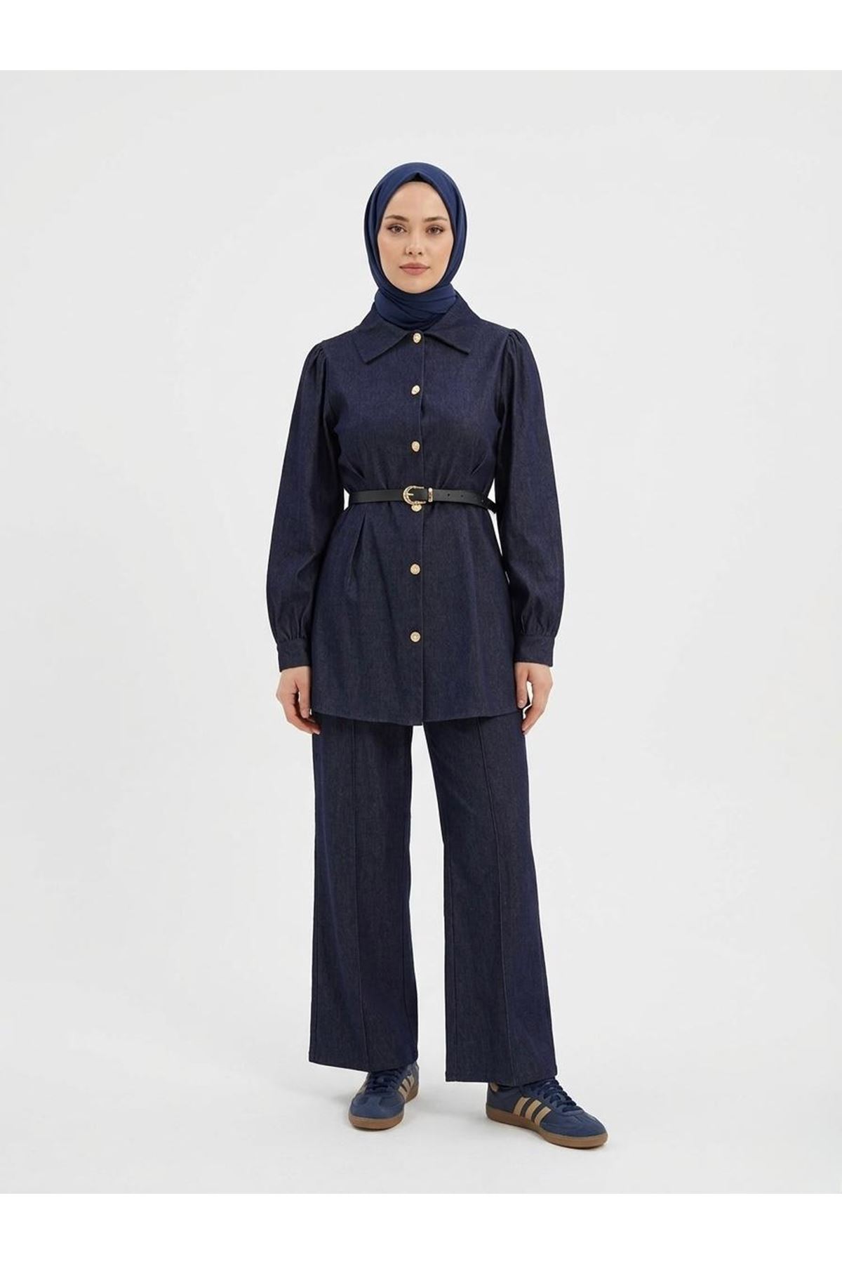 PİT00506-LCV Ön Arka Pensli Pantolonlu Takım-Lacivert