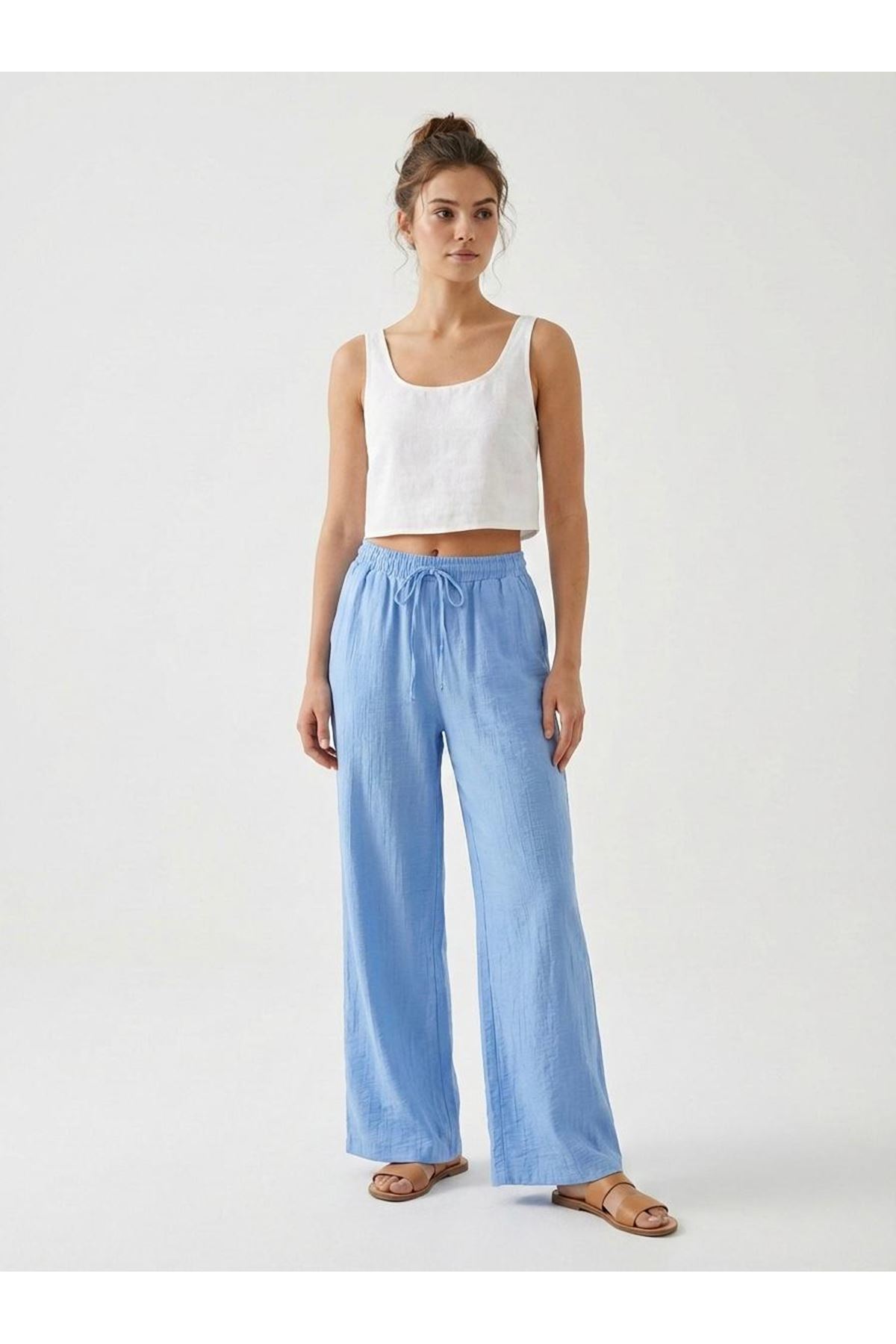 PNT01540-MAV Cepli İp Detay Pantolon-Mavi