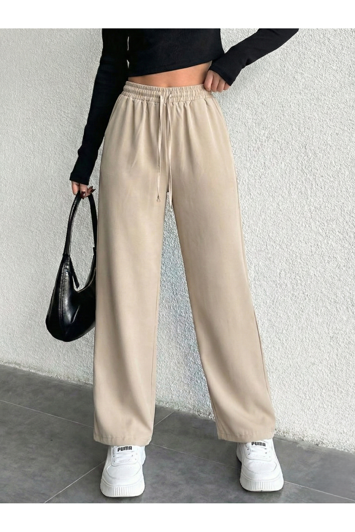 PNT01541-TAŞ Cepli İp Detay Pantolon-Taş