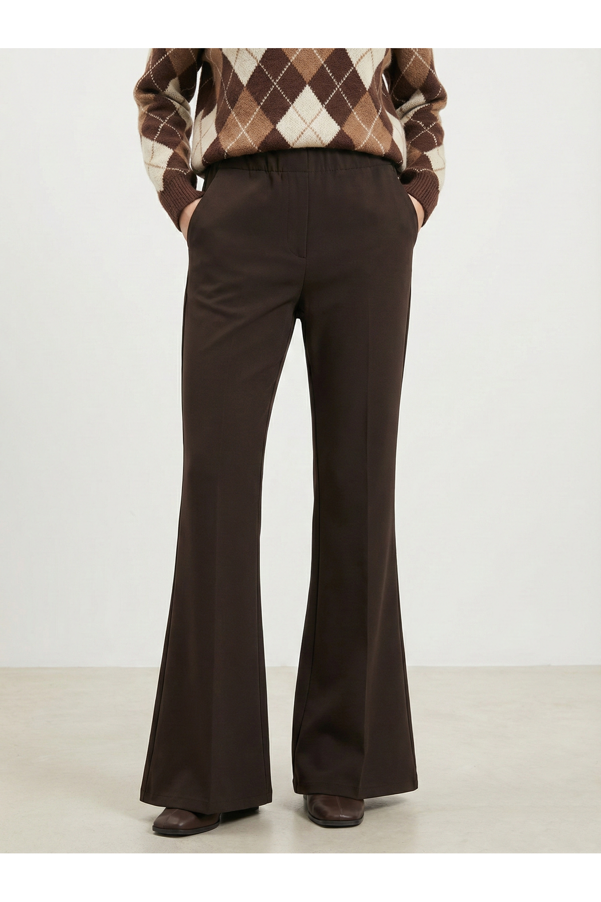 PNT01549-KHV İspanyol Paça Atlas  Pantolon-Kahve
