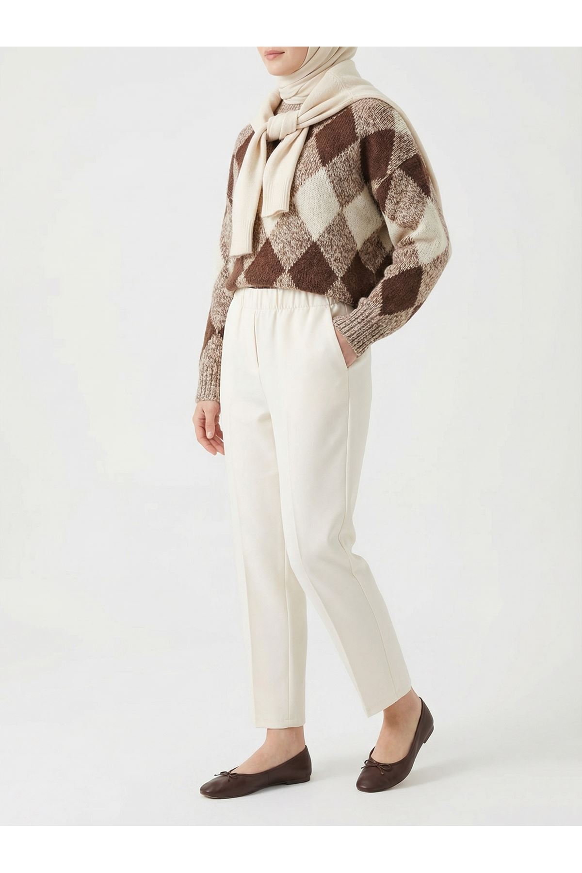 PNT01551-KRM Dar Paça Atlas Pantolon-Krem