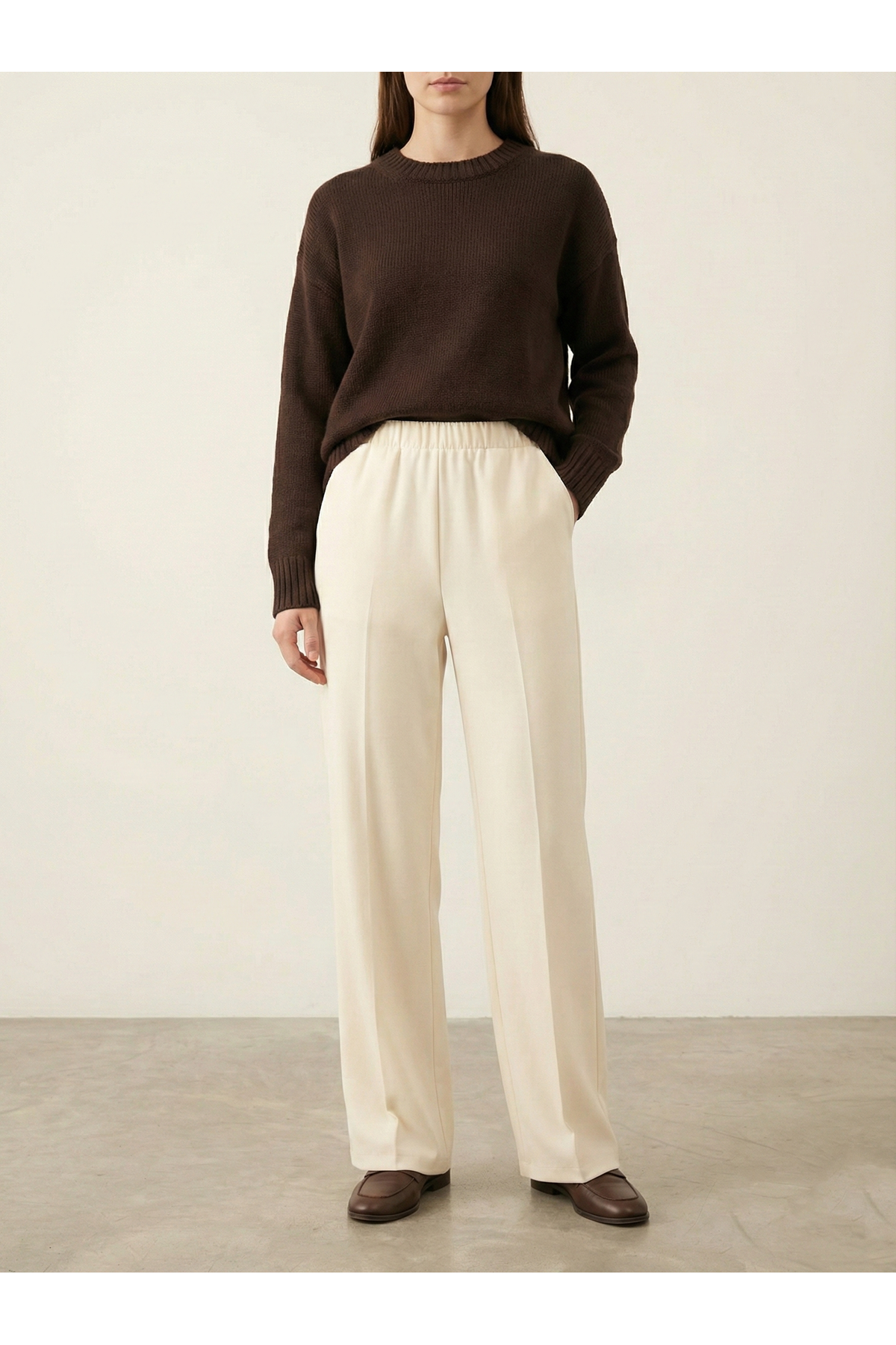 PNT01550-KRM Düz Paça Atlas Pantolon-Krem