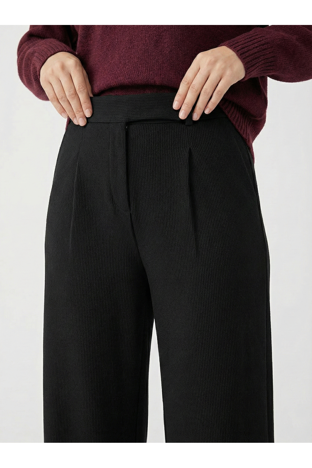 PNT01555-SYH Cırt Bantlı Pantolon-Siyah