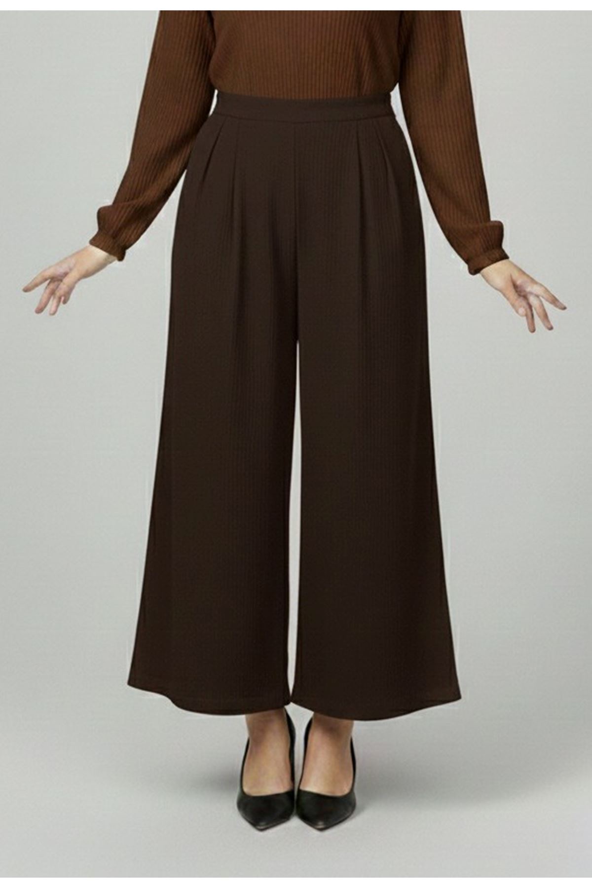 PNT01558-KHV Cırt Bantlı Scuba Krep Pantolon-Kahve