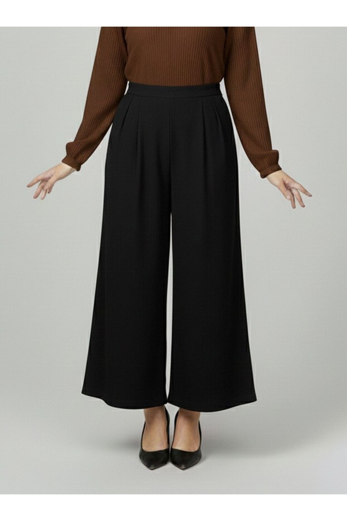 PNT01558-SYH Cırt Bantlı Scuba Krep Pantolon-Siyah