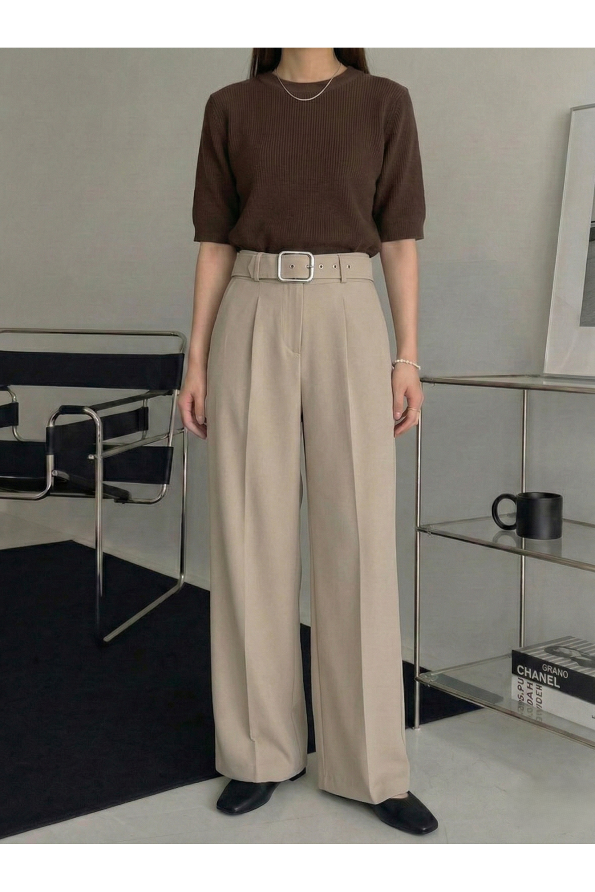 PNT01557-TAŞ Kemer Detay Pantolon-Taş