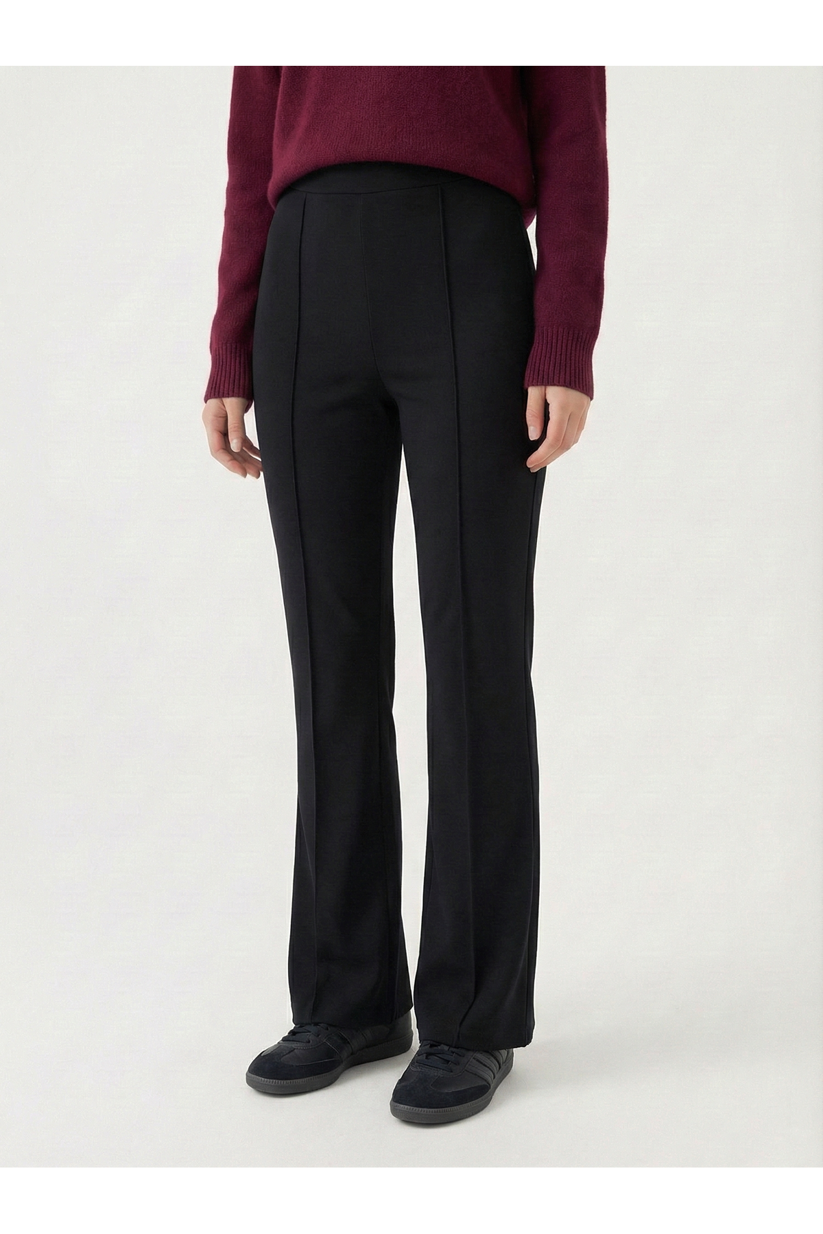 PNT01560-SYH İspanyol Paça Scuba Pantolon-Siyah