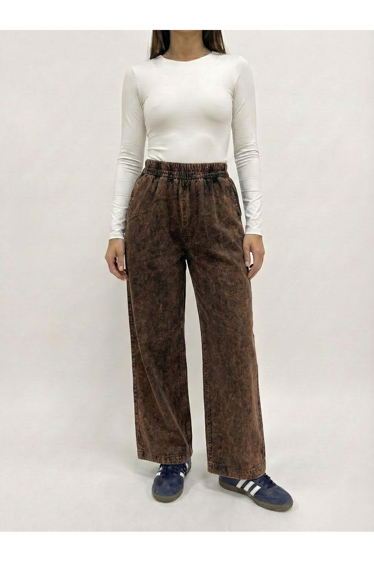 PNT01563-KHV Cep Detay Lastikli Pantolon-Kahve