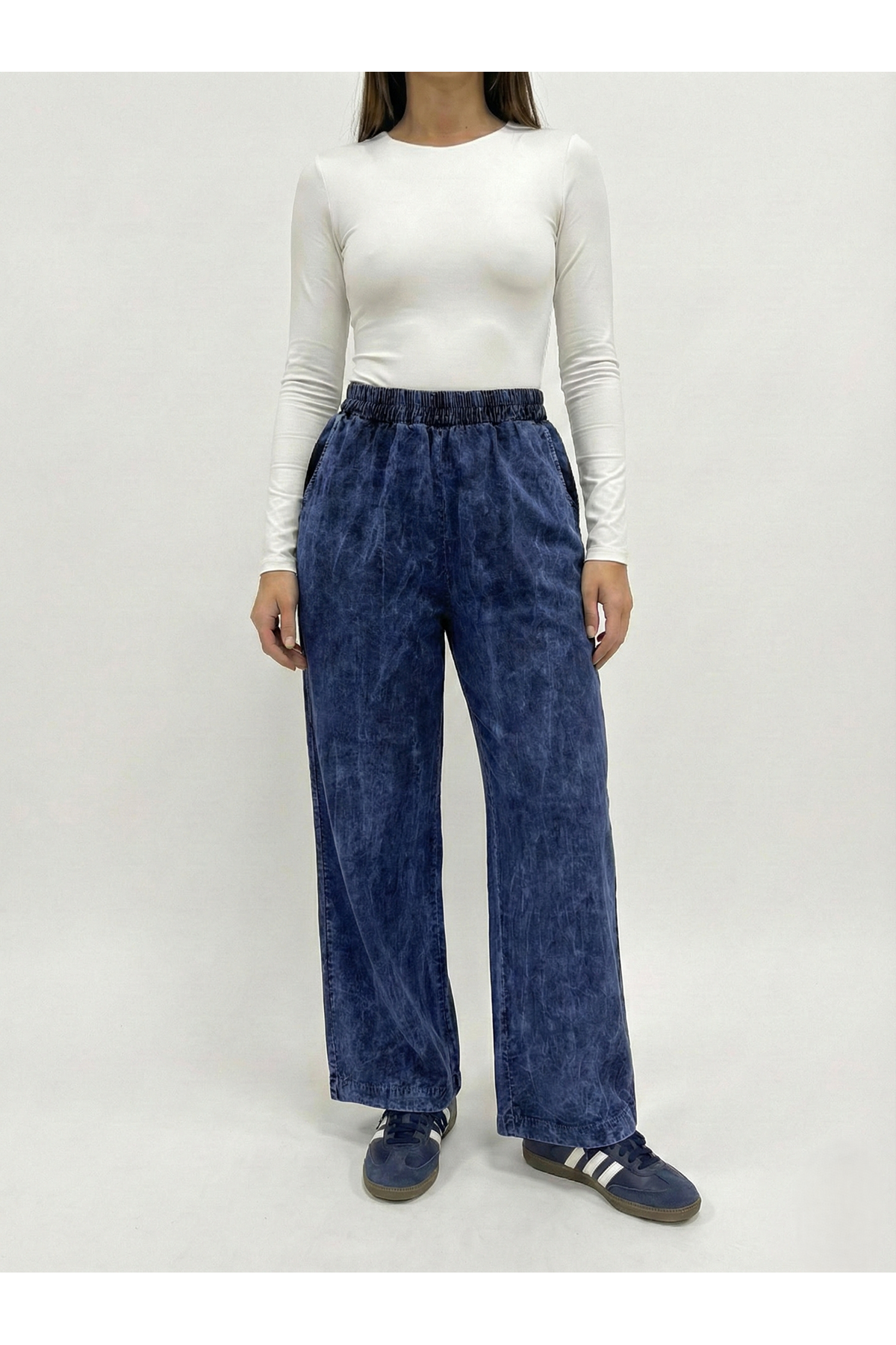 PNT01563-MAV Cep Detay Lastikli Pantolon-Mavi