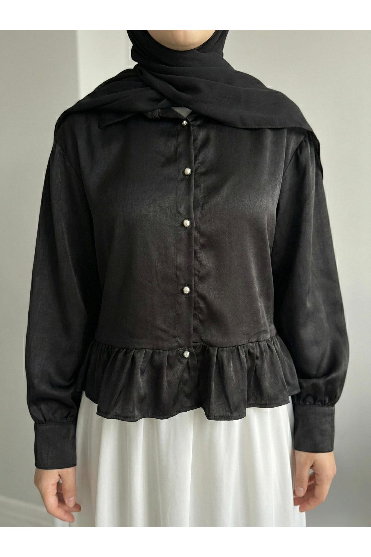 TUN05942-SYH Büzgü Detay Tunik-Siyah