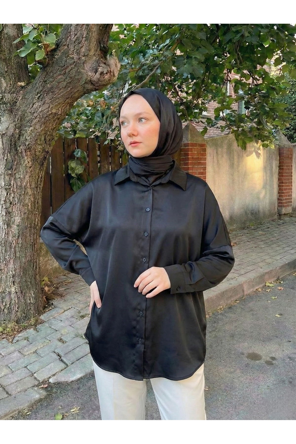 TUN05945-SYH Saten Tunik-Siyah