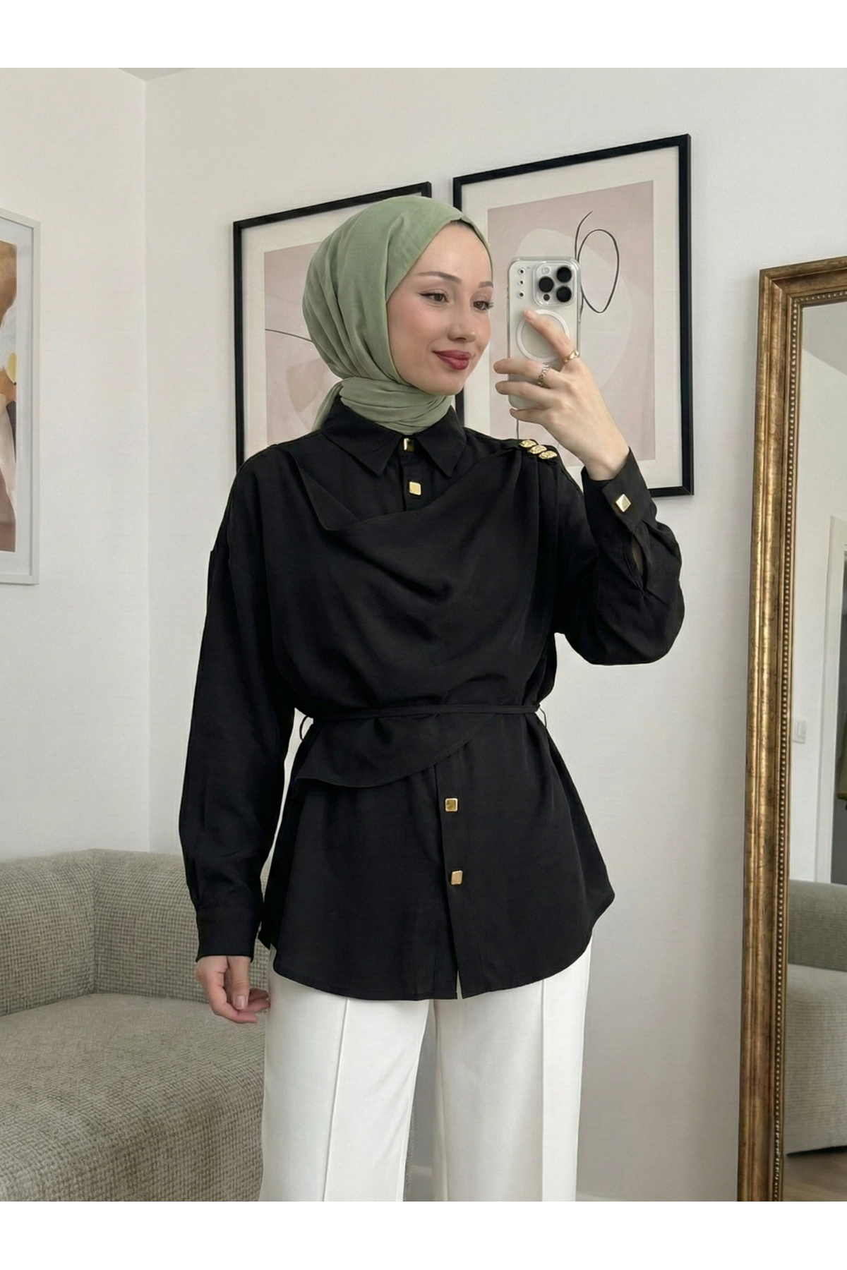 TUN05947-SYH Omuz Toka Detay Aller Tunik-Siyah