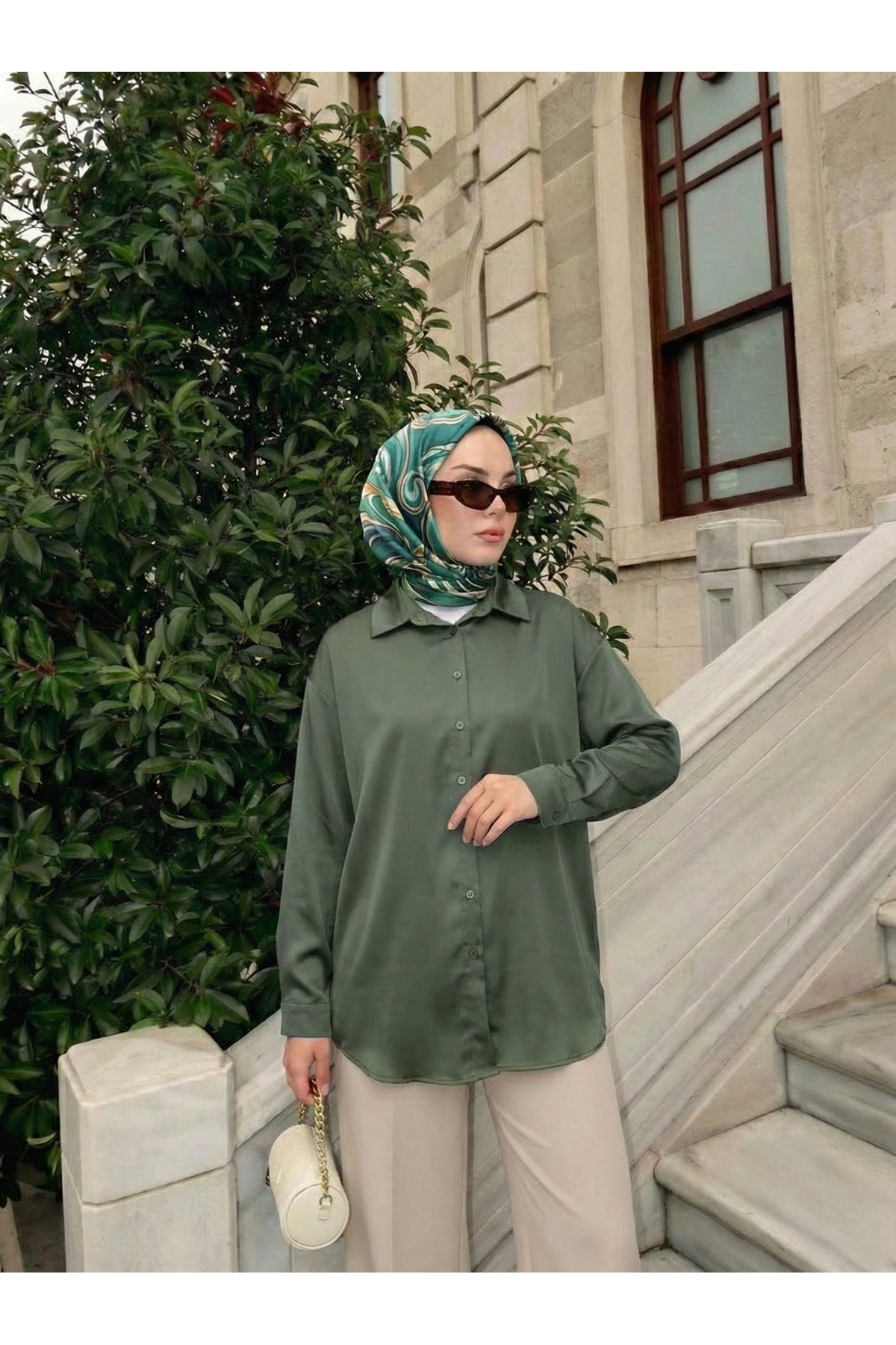 TUN05950-HKİ Saten Tunik-Haki