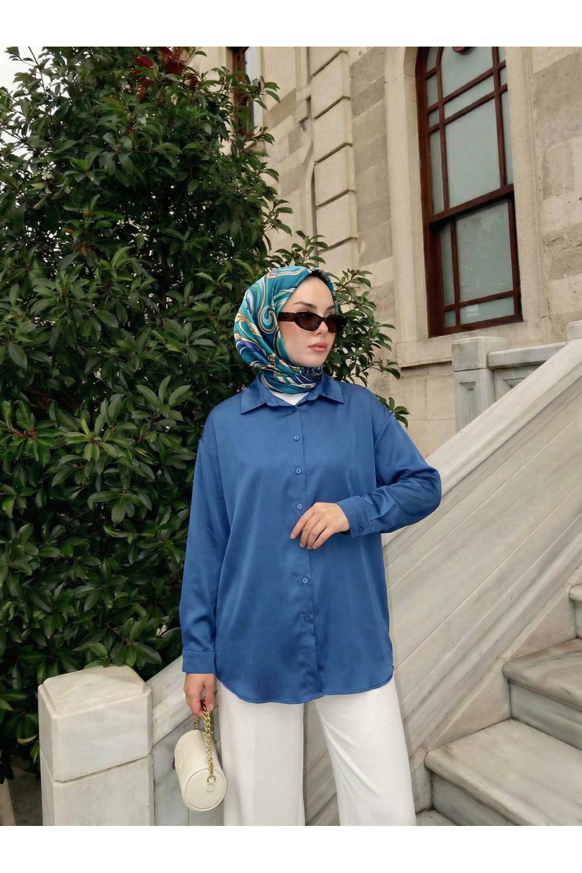 TUN05950-PMV Saten Tunik-Petrol Mavisi