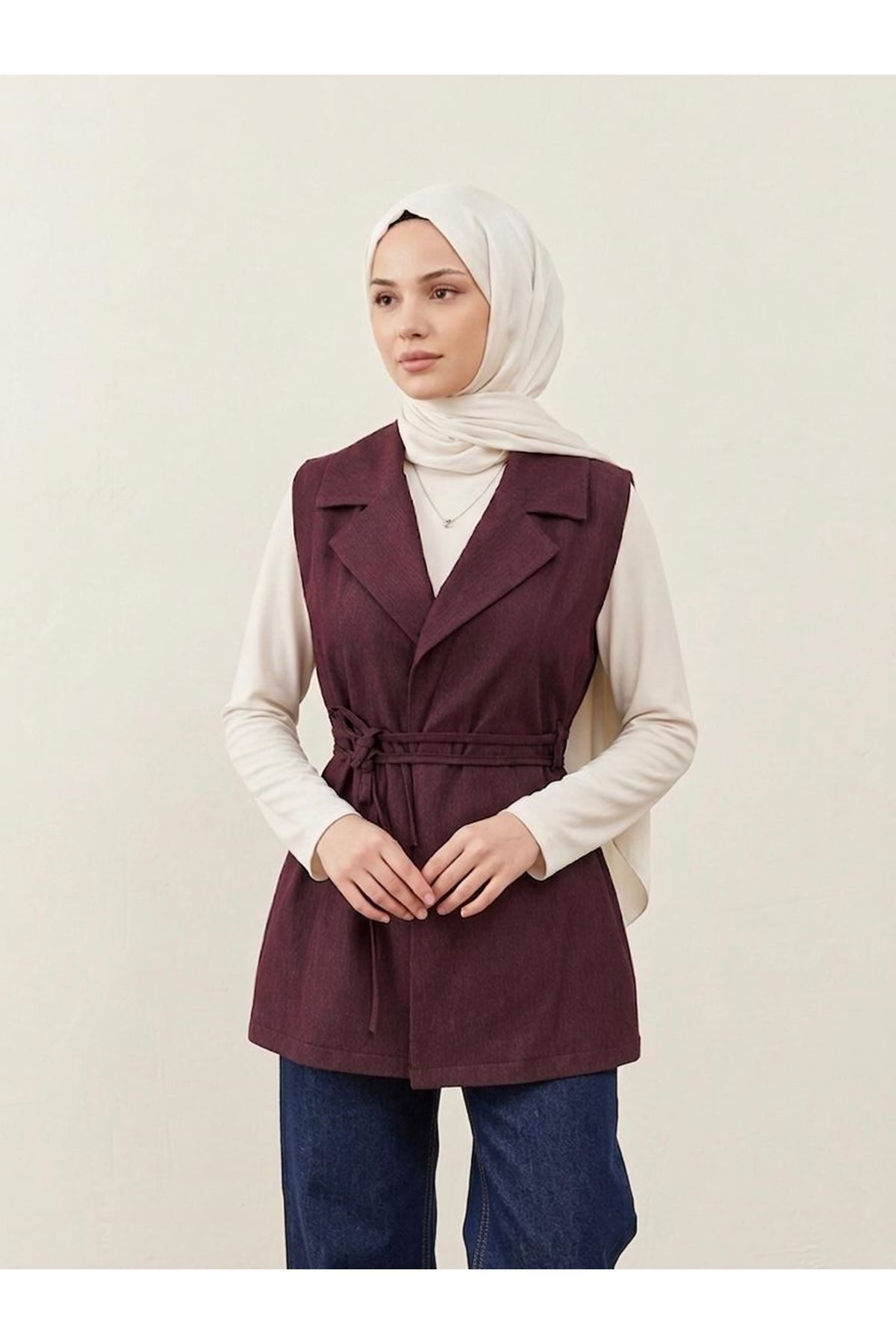 YEL00880-BRD Yaka Detay Yelek-Bordo