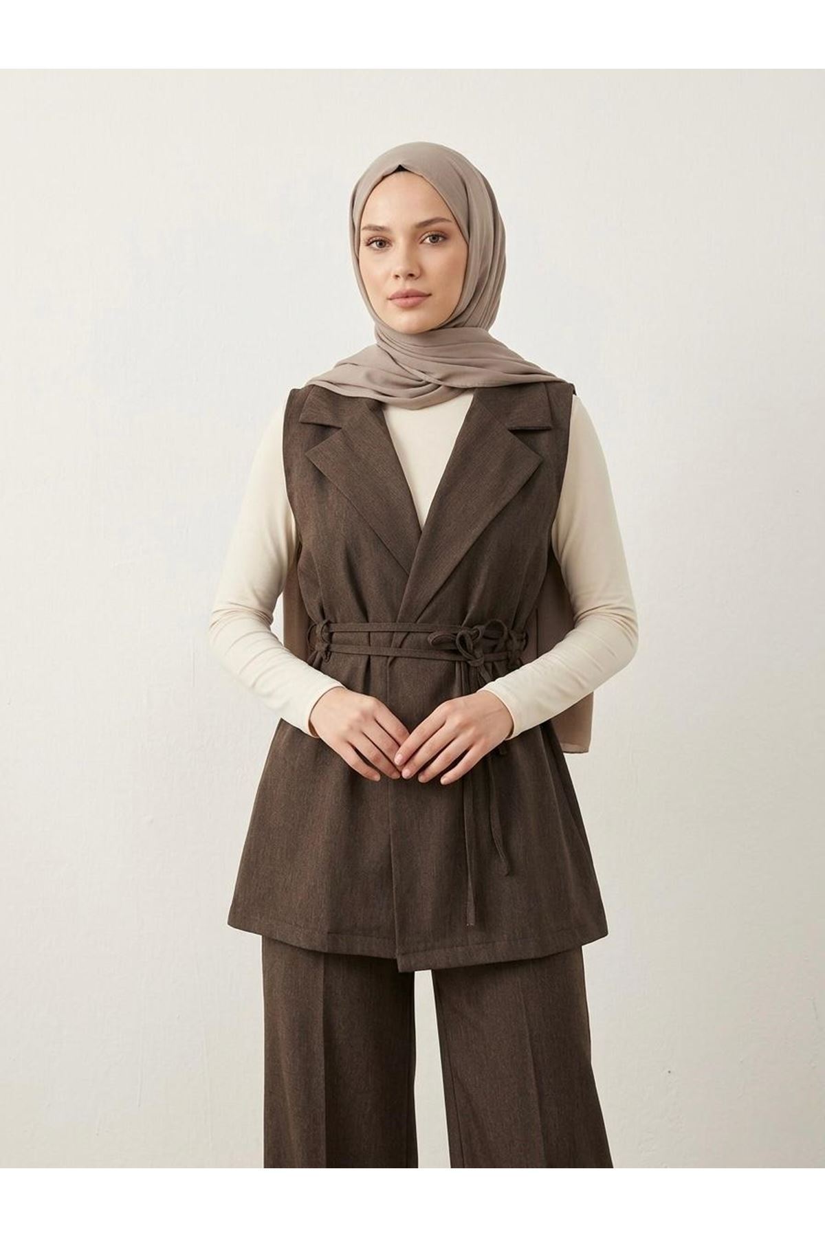 YEL00880-KHV Yaka Detay Yelek-Kahve