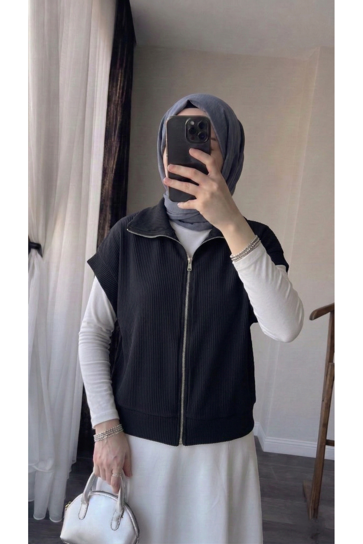 YEL00879-SYH Fermuar Detay Yelek-Siyah