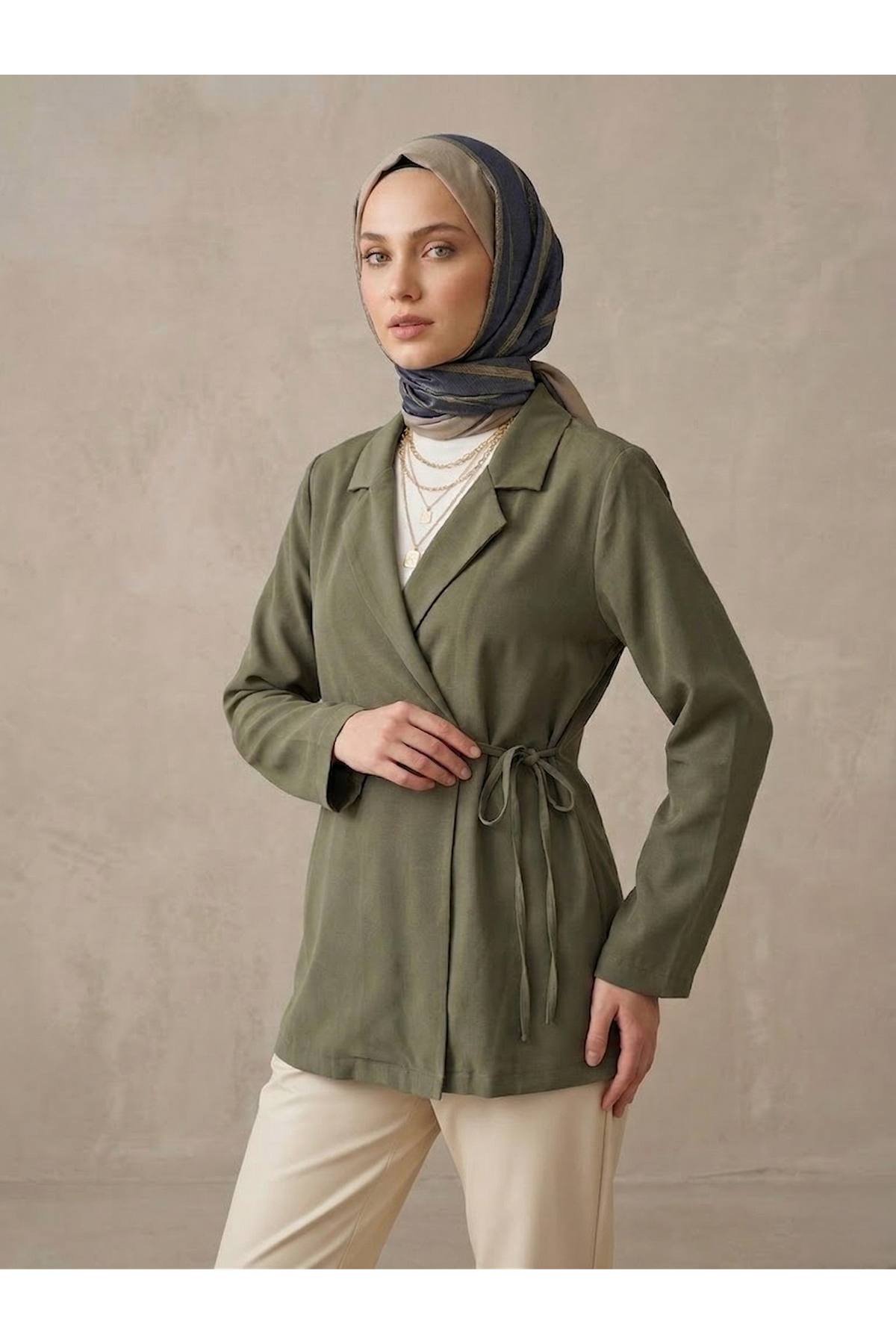 CKT01790-HKİ Yandan Bağlamalı Ceket-Haki