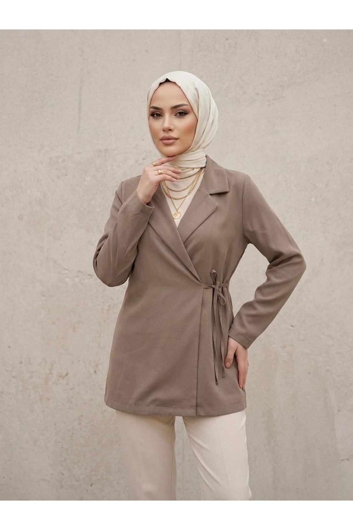 CKT01790-VİZ Yandan Bağlamalı Ceket-Vizon